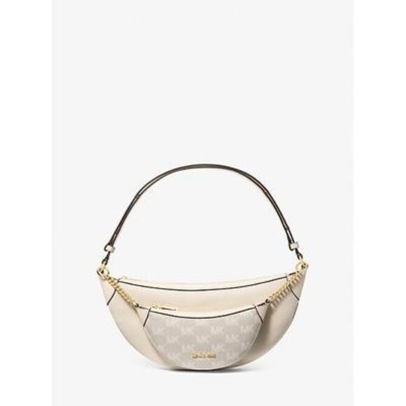 MICHAEL KORS Hollis 2-in-1 Pebbled Leather and Logo Jacquard Shoulder Bag NWT - Picture 1 of 8